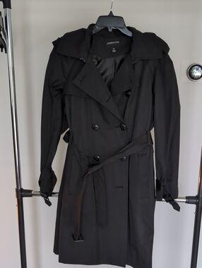 London Fog Black Double-Breasted Trench with Waist Tie